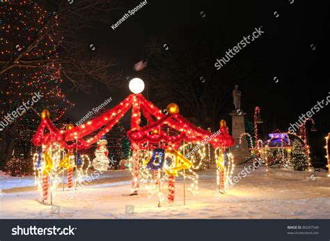 A Village Square Christmas Display Featuring A Carousel Decoration Stock Photo 80287540 ...