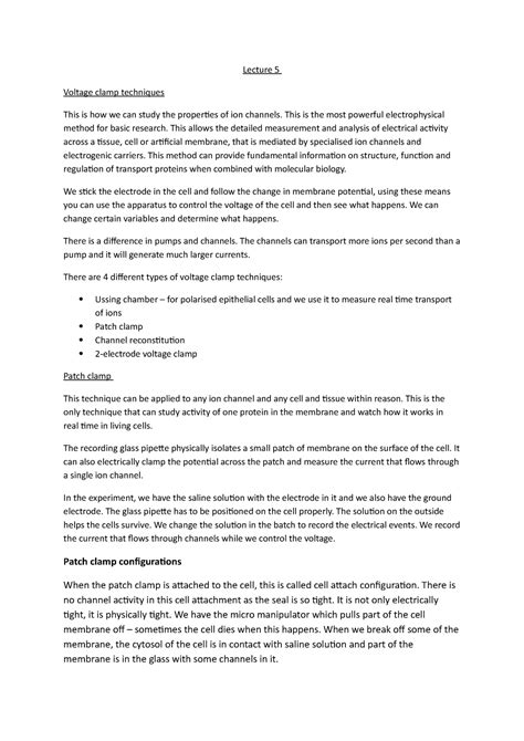 Lecture 5 - voltage clamp techniques - Lecture 5 Voltage clamp ...