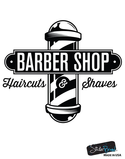 the barber shop logo is black and white with an image of a barber's pole