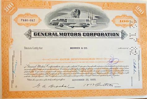 General Motors stock certificate 1955 | Aktien, Alter