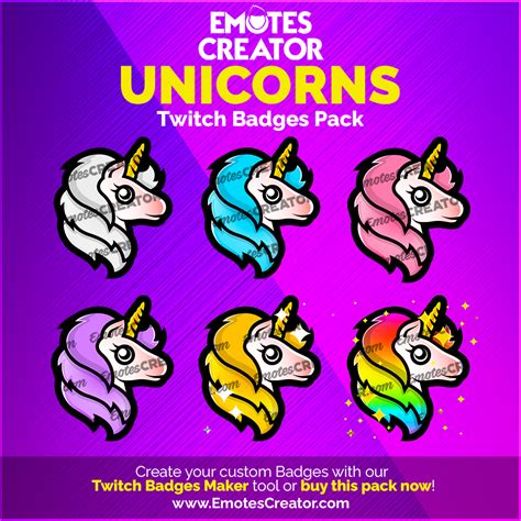 Unicorn Twitch Sub Badges Pack – Emotes Creator