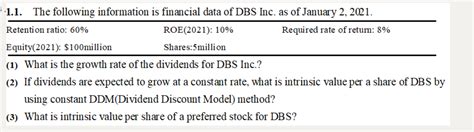 ¹1.1. The following information is financial data of | Chegg.com