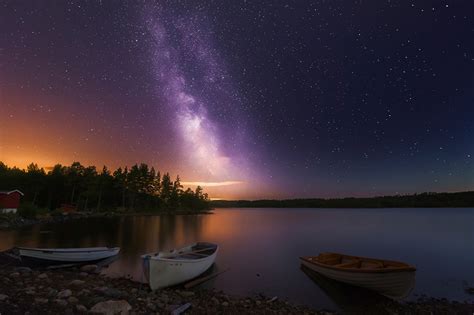 Images Stars Norway Milky Way Three of a Kind Space Nature Lake