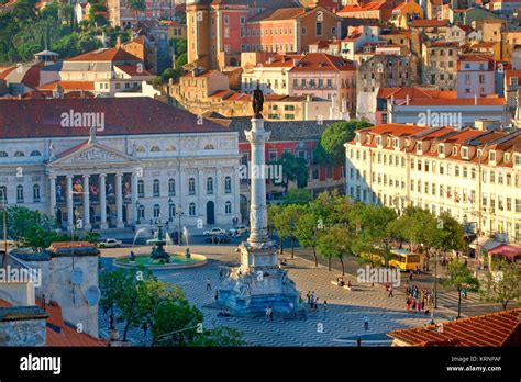 The column and the Opera house in Rossio square Stock Photo - Alamy