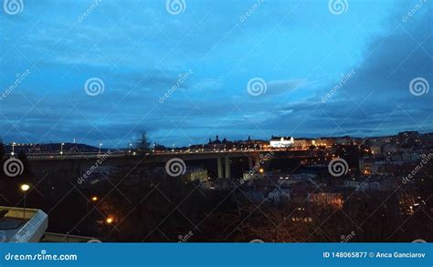 Charles Bridge night view stock image. Image of night - 148065877