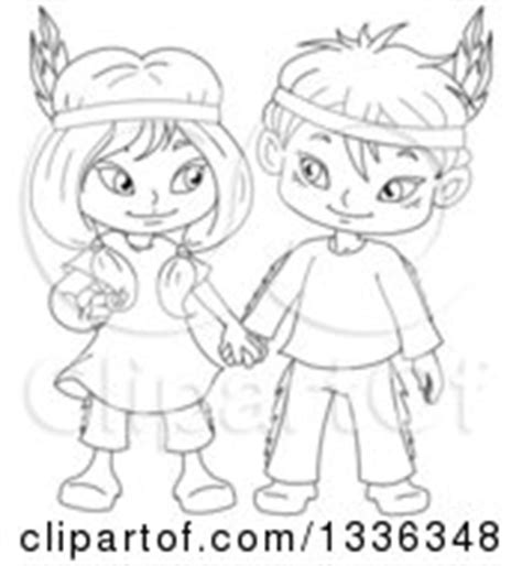 Clipart of a Cute Native American Indian Boy and Girl Holding Hands - Royalty Free Vector ...