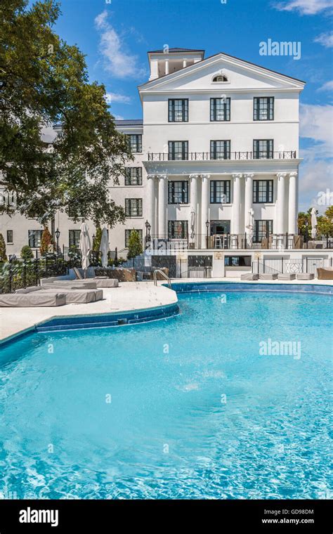 Large clear swimming pool in front of restored historic White House Hotel in Biloxi, Mississippi ...