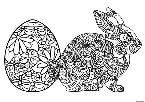 Coloriage Oeuf Et Lapin De Paques Adulte Dessin Paques à imprimer