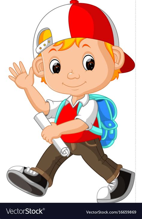 Cute boy with backpack cartoon Royalty Free Vector Image