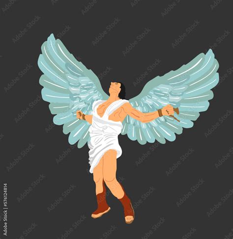 Greek mythology winged man Icarus vector illustration isolated on black ...