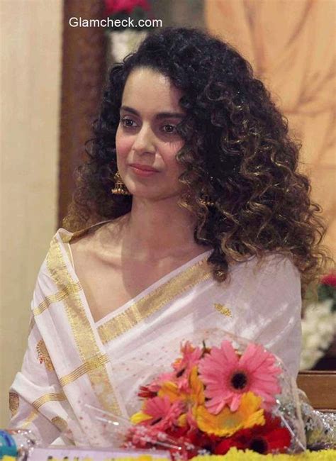 Kangna Ranaut in White Saree with Golden Border | Indian wedding hairstyles, South indian bride ...