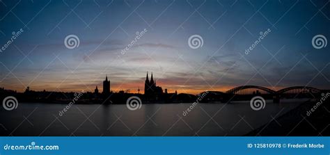 Panorama of Cologne Skyline Silhouette at Sunrise Stock Photo - Image of landmark, foreground ...