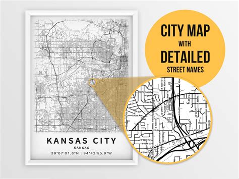 Printable Map of Kansas City KS Kansas USA city map with | Etsy