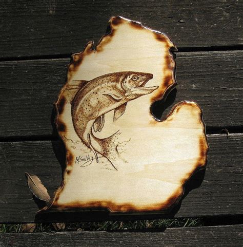 Michigan Trout | Wood burning art, Wood burning stencils, Wood carving ...