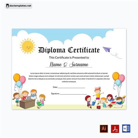 12 Free Printable Kindergarten Diploma Certificate Templates