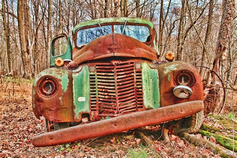 Rusty Old Green Truck in Autumn Color Photograph Vintage Car HDR ...