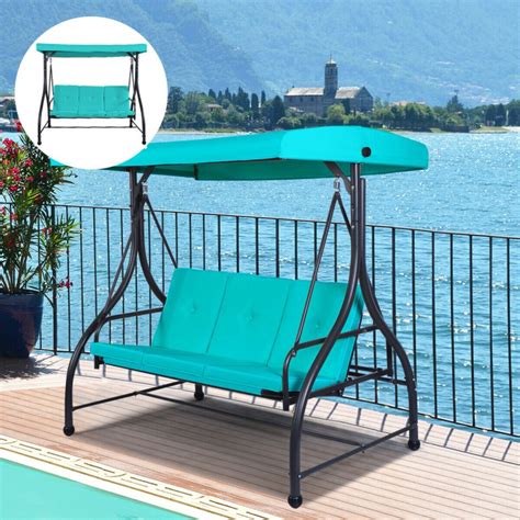 3 Seats Outdoor Swing Hammock with Adjustable Tilt Canopy - Costway