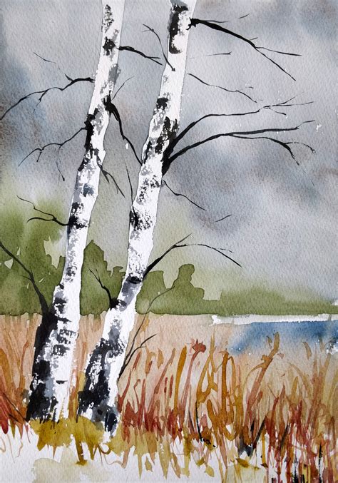 Birch tree in watercolor - Ursula Schichan