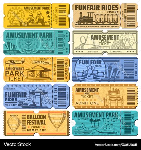 Funfair carnival and amusement park tickets Vector Image