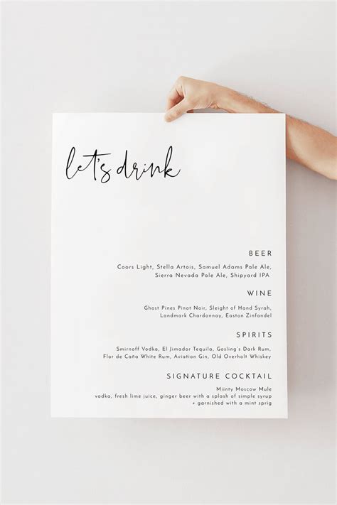 ADELLA Minimalist Wedding Bar Menu Template, Modern Bar Menu Sign, Let ...