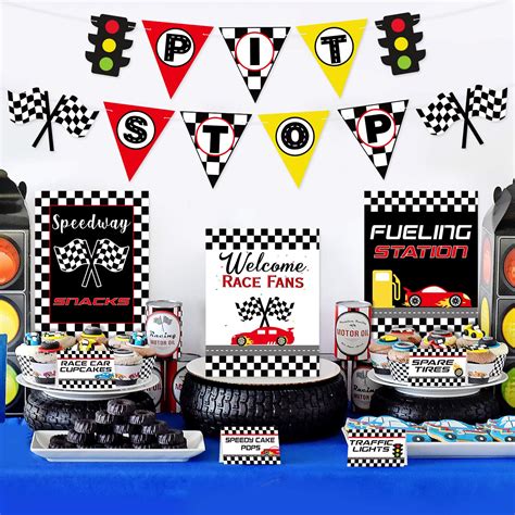 Buy Race Car Bar Decorations Kit Racing Bar Signs Snack Tent Cards Pit Stop Banner for Race Car ...