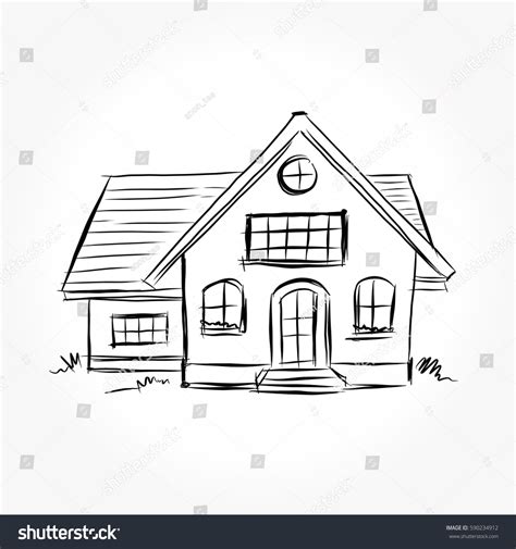 Sketch House Architecture Drawing Free Hand Stock Vector (Royalty Free ...