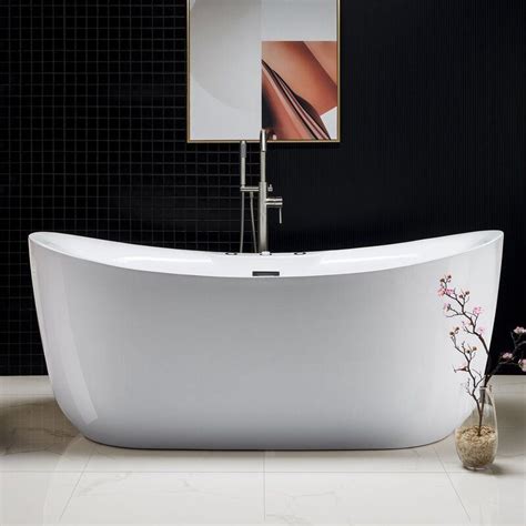 WoodBridge 71'' x 31.5'' Freestanding Acrylic Bathtub with Faucet ...