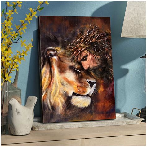 Lion and Jesus Art Painting Canvas, God Wall Art Home Decor, Gift for ...