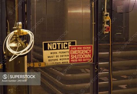 Warning sign on a door in a nuclear power station, Nuclear Research ...