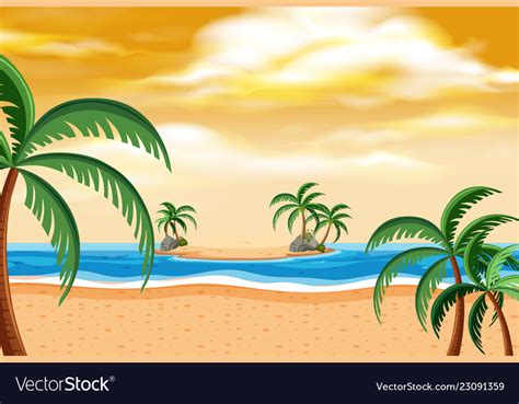 Summer beach landscape sunset Royalty Free Vector Image