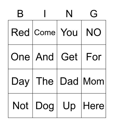 Word Bingo Card