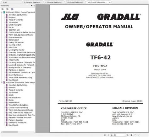 JLG-Gradall Telehandler TF6-42 Operation, Service & Parts Manuals