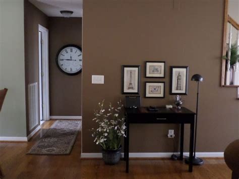 transition area with Behr "Sweet Georgia Brown" | Brown living room paint, Brown walls living ...