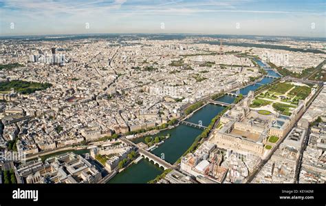 Aerial view of Paris, France with on the front the Louvre Stock Photo - Alamy