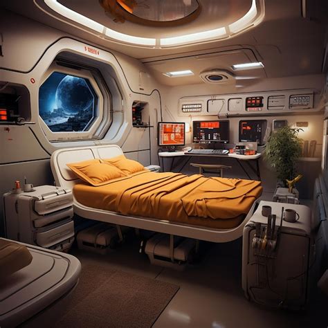 Premium AI Image | Spaceship captains quarters Sceince fiction control center Cabin of the future