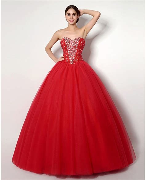 Cheap Ball Gown Red Formal Dress With Beading For Quinceanera #H76106 - GemGrace.com