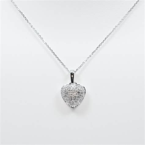 14K White Gold Natural Diamond Pave Heart Necklace