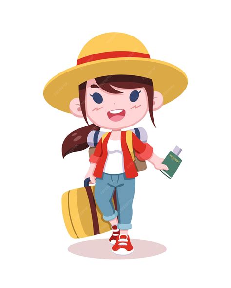 Premium Vector | Cute style female tourist cartoon illustration