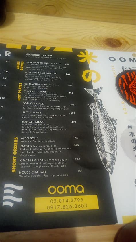 Menu at Ooma Salcedo restaurant, Makati, Paseo Heights