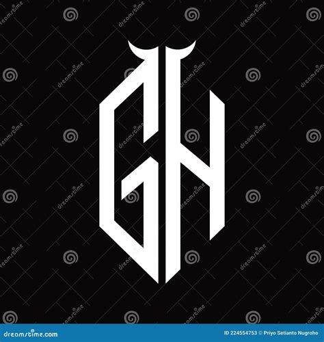 GH Logo Monogram with Horn Shape Isolated Black and White Design Template Stock Vector ...