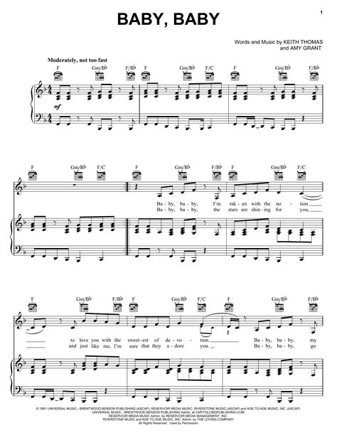 Amy Grant "Baby Baby" Sheet Music Notes | Download Printable PDF Score ...