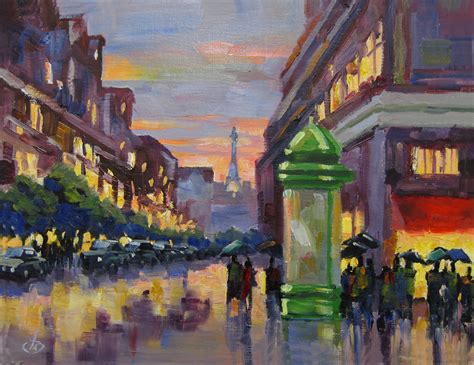 TOM BROWN FINE ART: PARIS AT NIGHT, RAINY STREETS, EIFFEL TOWER, 12x16 ...