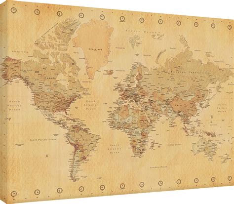 Carte du monde - Vintage Style Tableau sur Toile | Acheter-le sur Europosters.fr