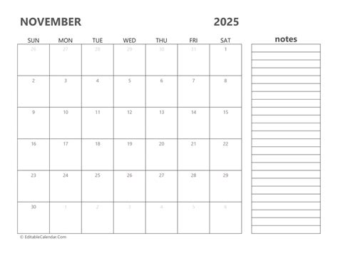 November 2025 Printable Calendar with Holidays