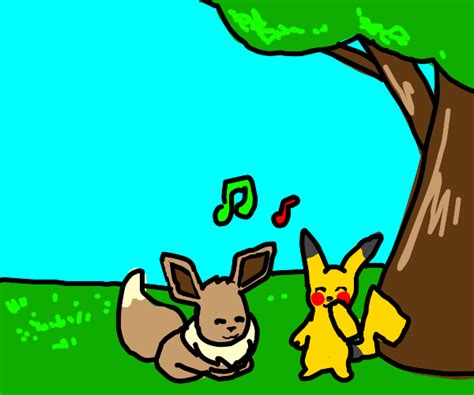 Pikachu and Eevee kissing - Drawception