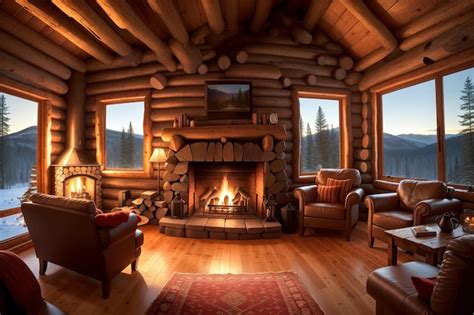 Premium Photo | A Photo of a Rustic Cabin Living Room with Wood ...