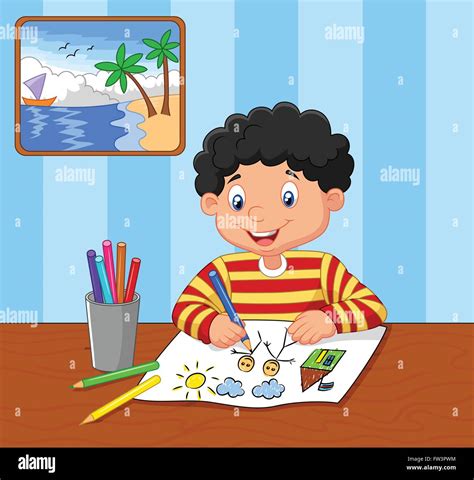 Cartoon little boy drawing Stock Vector Image & Art - Alamy