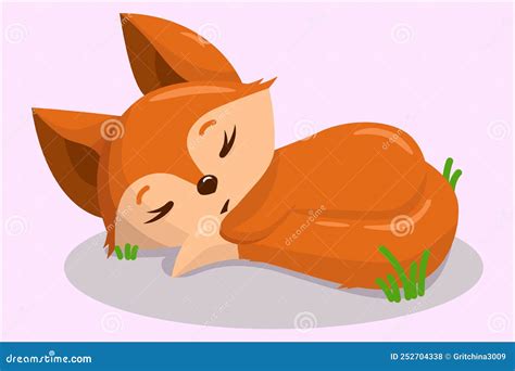 Cute Sleeping Fox Cub in the Grass Stock Illustration - Illustration of ...