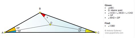 Geometry Problem 1146: Triangle, Interior Point, 10, 20, 30, 130 ...