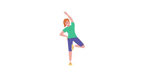 Animated female teenager stretching. Yoga class. Full body flat person on white background with ...